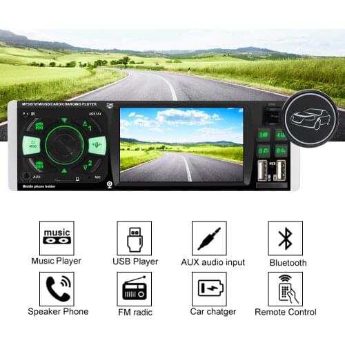 Audio Video MP5 Player TF USB Fast Charging Voice Bluetooth 4.2 1 Din 4.1 Inch Car HD Video ISO Remote Multicolor Lighting