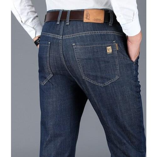 Mens Business Casual Jeans High Quality Stretch Straight Blue Mens Denim Jeans Classic Casual Pants Long Trousers 42