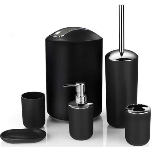 Plastic Bathroom Accessories Set 6pc Toothbrush Soap Holder Toothpaste Dispenser Toilet Brush Trash Can Bathroom Essential Set