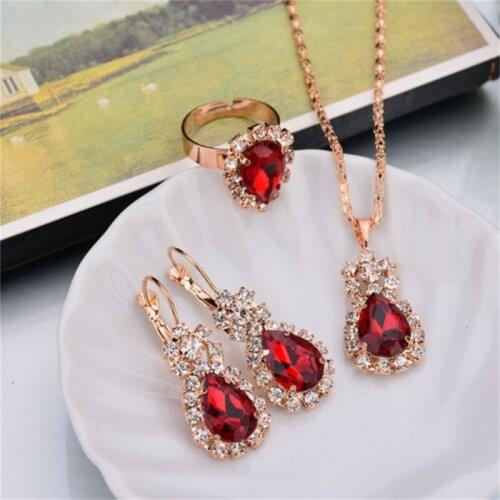 Jewelry Sets Hoop Earrings Water Drop Earrings Red Jewelry Set Rhinestones For Women Pendant Necklace/Earrings/Rings