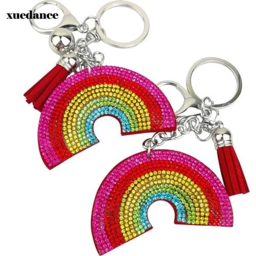 New style Rhinestone Rainbow Keychain Blingbling Crystal Charm Key Chain Sparkling Pendant Keyring Purse Handbag Car Key Holder
