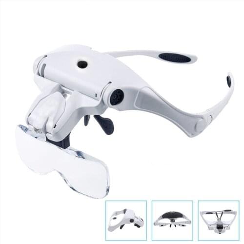 Headband Magnifier Glasses With LED Light, Head Mount Magnifier Hands Free Reading Magnifying Glasses for Jeweler Loupe Craft