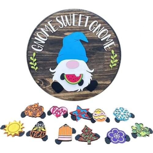 Hanging Sign Multi-use Cute Dwarf Pattern Wood Creative Bright-colored Hanger Sign for Easter Day Cup Storage Rack Cup Container