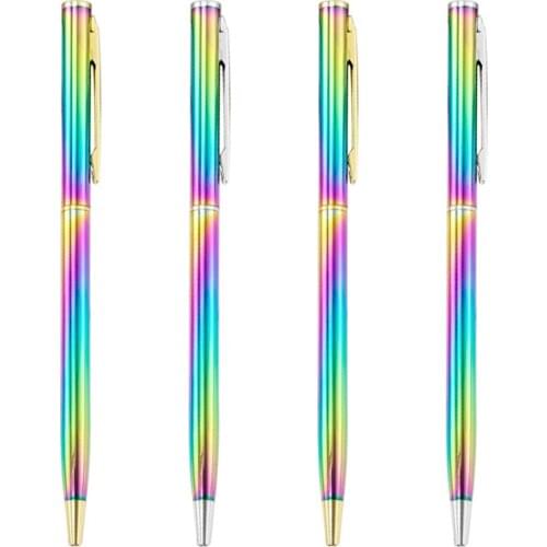 Rainbow Color Slim Metallic Retractable Ballpoint Pens With Black Ink Smooth Writing Signature Office School Supplies Point 1 Mm