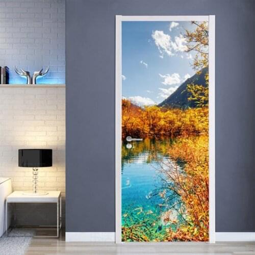 Rivers, lakes, forests and mountain beautiful natural landscape Self adhesive Door Stickers Home Decor Wall Sticker wallpaper