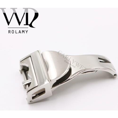 Rolamy 18mm Silver 316L Stainless Steel Watch Band Buckle Deployment Clasp For Less 2.5mm For Tudor Rubber Leather Strap Belt