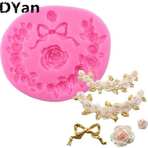 Rose Garland Baroque Ribbon Relief Fondant Cake Decorating Tool Cake Border Silicone Mold Gumpaste Chocolate Molds A1288
