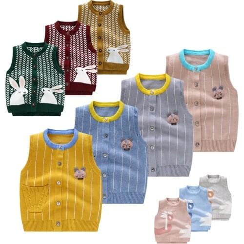 Cartoon Baby Waistcoat Knitiing Vest Sleeveless Knitted Sweater Weskit Vests for Kids for Winter Christmas 6M-3T