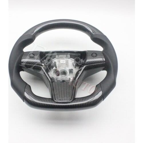 Replacement Real Carbon Fiber Steering Wheel with Leather for Tesla Model 3 2019 2020 2021