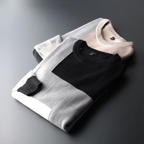 Casual Mens Sweater O-Neck Embroidery Slim Fit Knitwear 2020 Autumn Winter Mens Slim Sweaters Pullovers Warm Woolen Pull Homme