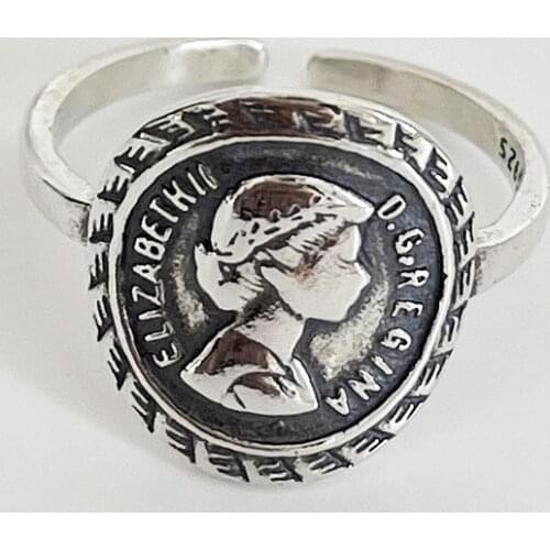 Vintage Retro Authentic S925 Sterling Silver FINE Jewelry portrait Coin Ring adjust TLJ713