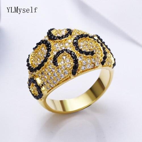 High Quality Designer Rings Jewelry Black CZ Crystal Gold Color Jewelry Wholesale Supplies Trendy Jewelries 2021 New Finger Ring