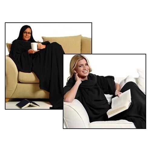 Wearable Sleeve Blanket - Black Hoodies women fleece warm TV blanket sleeves pocket flannel plush thick Sherpa Hoody long