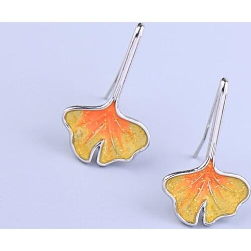 Earring For Women Green/Yellow Enamel Ginkgo Biloba Earring Appointment Date Gift
