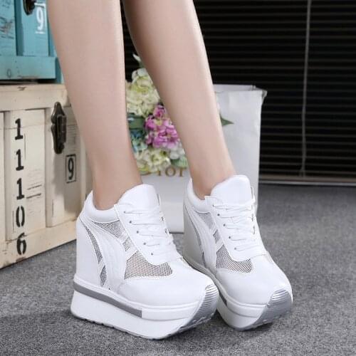 NEW Classic Women Mesh Platform Sneakers Trainers White Shoes 10CM High Heels Wedges Outdoor Shoes Breathable Casual Shoes Woman