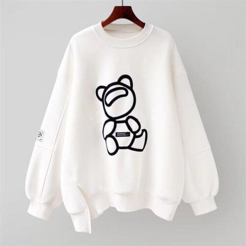 Round Neck Loose Sweater Womens Autumn and Winter Split Hoodless Western Style Top Ins Tide Lazy Style Bear Top