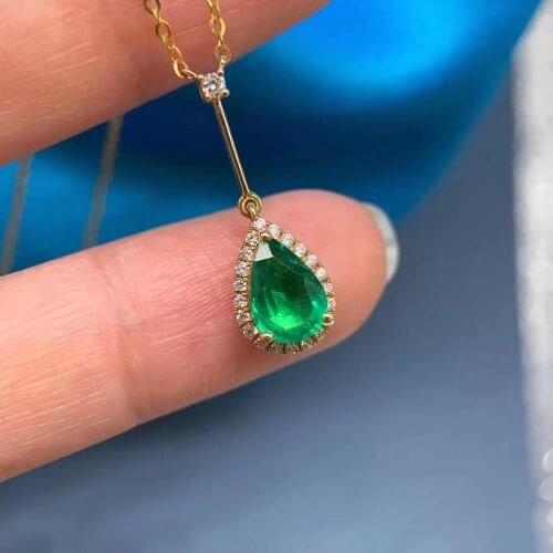Exquisite water drop natural emerald necklace for women silver jewelry real 925 silver gold plated girl party gift birthstone