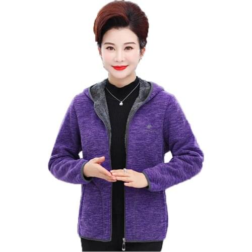 Middle Aged Womens Coat Spring Autumn Jackets 2020 New Thicken Fleece Hooded Outerwear Womens Zipper Jacket Mother Dress A1653