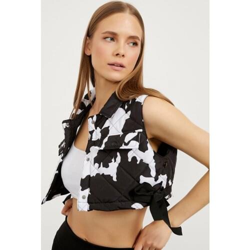 New Women Sleeveless Crop Vest Cow Design Padded Short Jacket Waistcoat Parka Down Coat Fashion Cardigan куртка женская весна