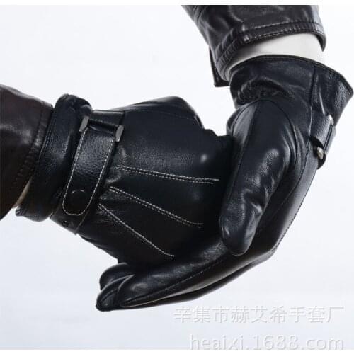 Winter Mens Genuine Leather Gloves New Brand Touch Screen Gloves Fashion Warm Black Brown Glove Goatskin Mittens B-3734