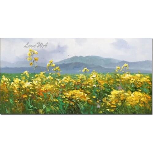 100% Hand-painted Outdoor Sea Scenery Oil Paintings Art Living Room Decorative Palette Knife Texture Flowers Wall Art On Canvas