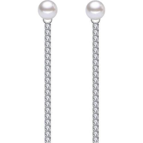 100% 925 sterling silver fashion pear crystal ladies`long tassels stud earrings jewelry women wholesale wedding gift