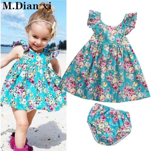 2020 Lovely Summer Infant Baby Girl Ruffle Floral Dress Sundress Briefs Outfits Clothes Set Baby Christmas Dress