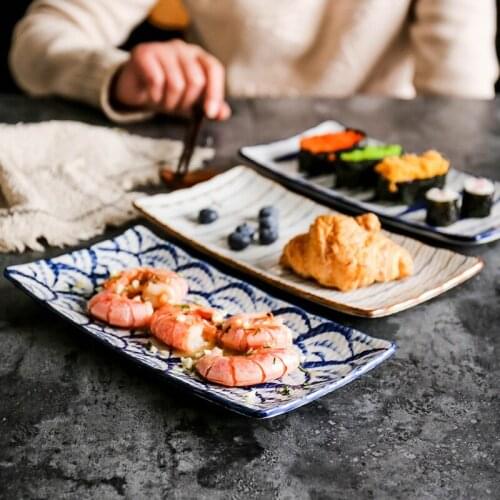 2021 Glaze Down Painted Pottery Plate Sushi Disc Rectangle Dish Dumplings Pan-fried Fish With Sunlight Sauce