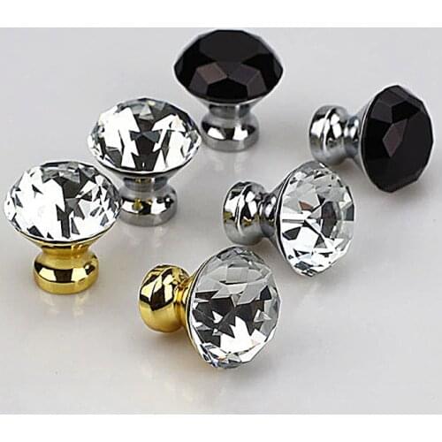 30mm Diamond Crystal Glass Kitchen Cabinet Knobs Cupboard Door Handles Vintage Wardrobe Handle Drawer Pulls