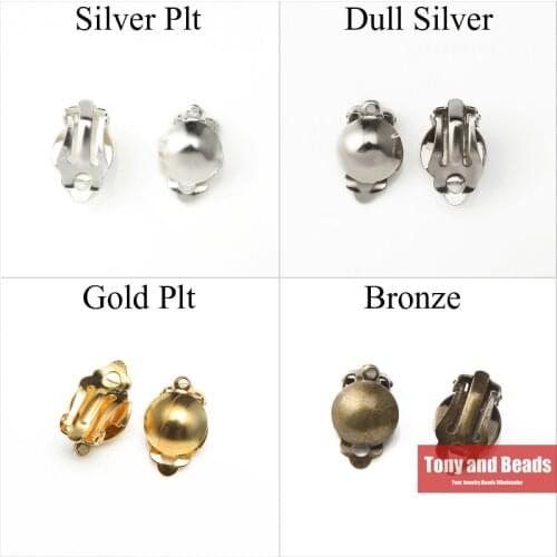 30Pcs=1Lot ! ) Half Ball Pad Clip On Earring Jewelry Findings Gold Silvers Bronze Plated For Jewelry Making EW10