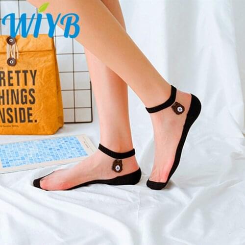 5Pairs Women Socks Summer Cartoon Socks Bear Colorful No Show Sock Soft Silk Thin Transparent kawaii Girl Female Ankle Socks sox