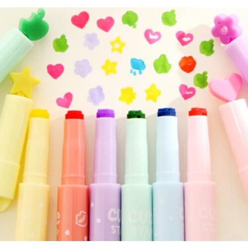 6 Color Highlighter DIY Pen Office Student School Supplies Japanese Stationery Candy Color Markers Fluorescent Pen