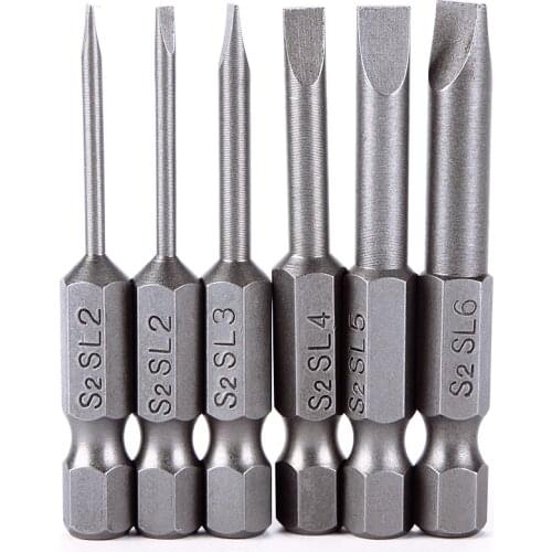 6pcs/Set 50mm 2.0-6.0mm Magnetic Flat Head Slotted Tip Screwdrivers Bits Hand Tools Screwdriver Drill BiT #95255
