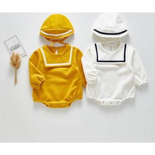 Angoubebe B94H05 Newborn Baby Girl Romper Navy Collar Long Sleeve Bodysuit High Soft One Piece Jumpsuit Infant Fall Spring wear