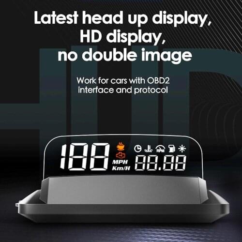 L3 Car HUD Windshield Projector Overspeed Warning Head-up Display with Sun Visor Security Alarm Water temp Overspeed RPM Voltage