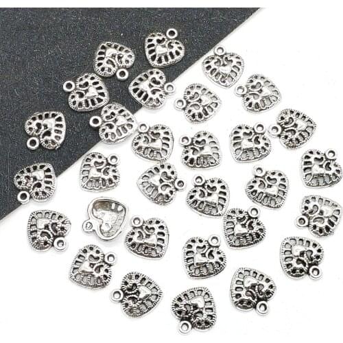 Fashion Handmade Supplies, 10PCS Zinc Alloy Heart-shaped Hollow Pendant,Jewelry Making Supplies Charms,13*12*3mm DIY Accessories