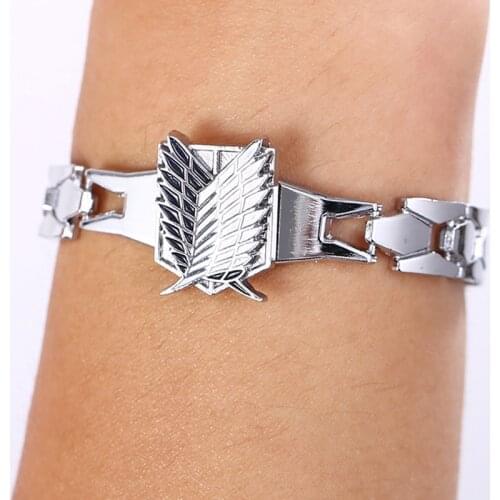 Attack On Titan Wings of Liberty Alloy Bracelet High Quality Stainless Steel Bracelets Men Anime Cosplay Survey Corps Bracelet