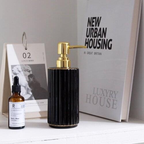 Nordic 370ml Soap Dispenser Bathroom Golden-rim Decor Ceramic Shampoo Bottles Shower Gel Hand Sanitizer Empty Refill Sub-bottle