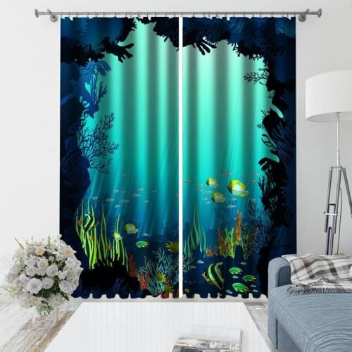 Photo 3D Curtains for Living Room Window blue oecan curtains 3D Window Curtain For Living Room