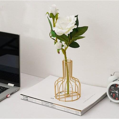 Hydroponic Plant Flower Vase Retro Iron Line Vase Metal Plant Holder Nordic Styles Tabletop Living Room Decoration Accessories