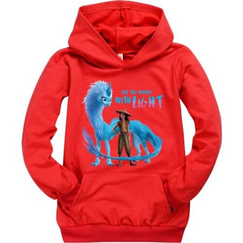 Raya and The Last Dragon 2021 Autumn Girls Hoodies Fashion Solid Red Black Pink Warm Children Sweatshirts Boys Kids Sports Tops
