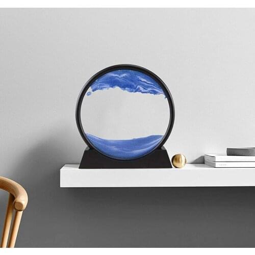 7/12inch Moving Sand Art Picture Round Glass 3D Deep Sea Landscape In Motion Display Flowing Sand Frame Home Decoration