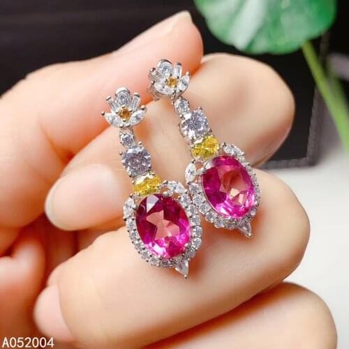 KJJEAXCMY Fine Jewelry 925 sterling silver inlaid natural pink topaz female earrings Ear studs popular support detection