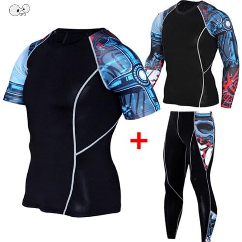 Short/Long Sleeve+Tights 3pcs/set Men Sport Suits Compression Quick Dry Running Sets Sportswear Gym Fitness Training Tracksuits