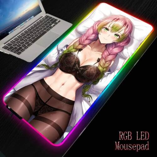 MRGBEST Sexy Girl Anime Demon Slayer Kimetsu No Yaiba Mouse Pad Anti-slip Gaming Mat with Locking Edge or Luminous USB LED