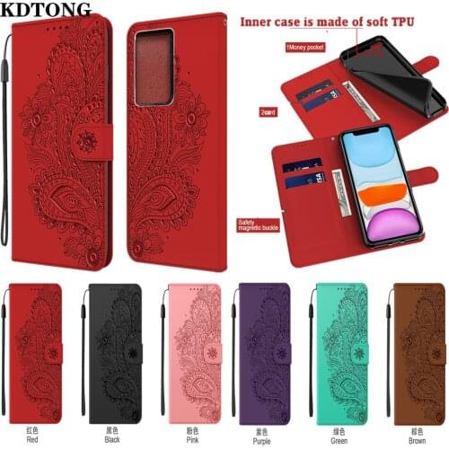 Wallet Leather Phone Case for Samsung Galaxy S21 Ultra Plus Note 20 S20 FE M51 M31S M31 M21 Funda Peacock Embossed Protect Cover