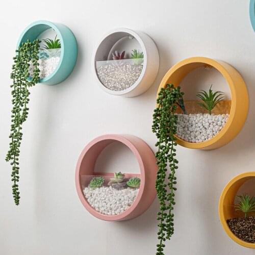 Round Wall Vase Home Living Room Hanging Basket Decorative Flower Pot Wall Decor Succulent Plant Planters Art Resin Vases