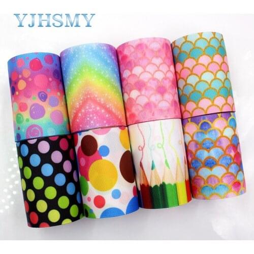 YJHSMY,I-18428-42,75 mm 5 Yards geometry Dots Ribbons Thermal transfer Printed grosgrain Wedding Accessories DIY material