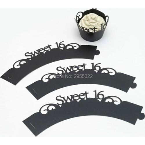 Sweet 16 Cupcake Wrappers Black cupcake wrapper,Cupcake sleeves,Party decor, 16th birthday party decor