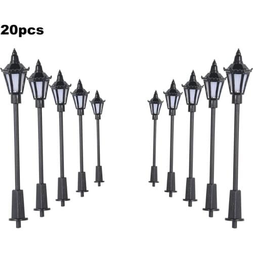 20pcs Model Street Lights Layout Lamppost Railroad Train Garden Playground Scenery Led Lamp Lighting 1:150 /100/75 Scale White